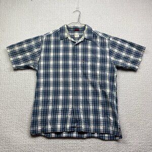 Levi's Shirt Men's L Blue Plaid Short Sleeve Snap Western Cowboy Outdoor Casual